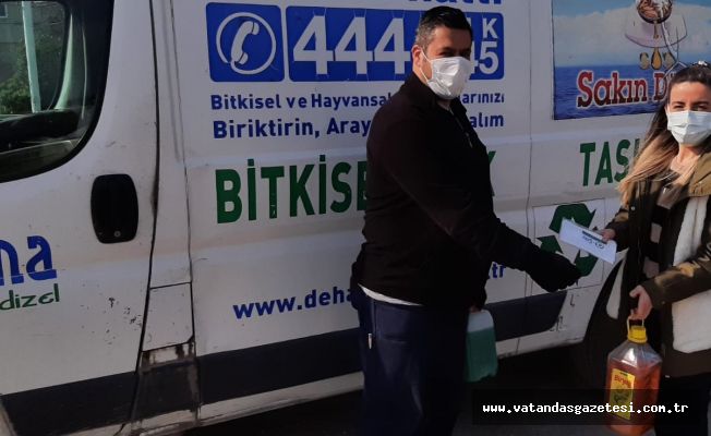 BİTKİSEL ATIK YAĞ GETİRENE  MASKE VE 1 LİTRE BULAŞIK DETERJANI